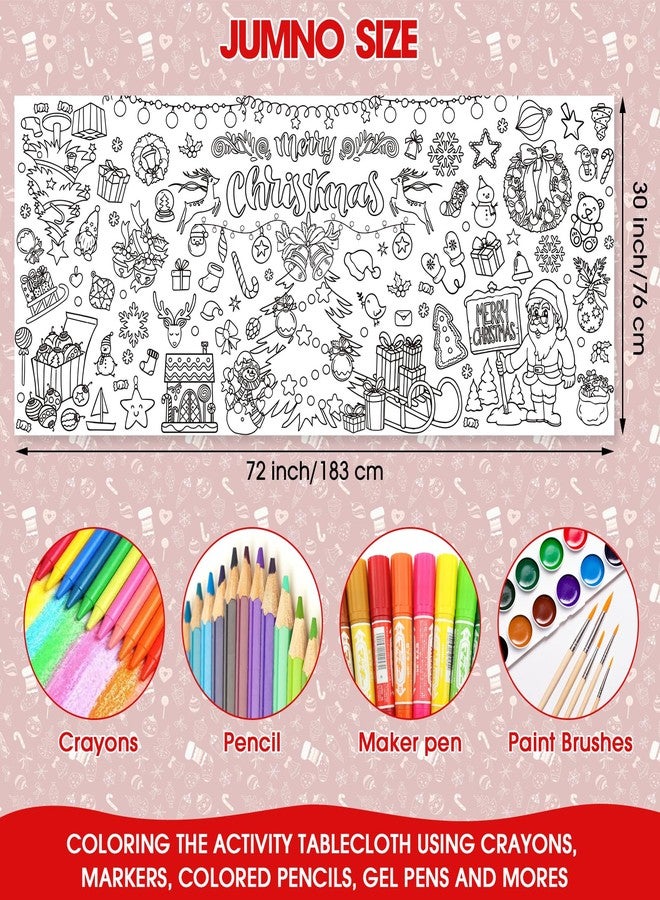 Litmitfu Giant Christmas Coloring Poster - Large Merry Christmas Coloring Tablecloth for Kids, Jumbo Xmas Paper Coloring Table Cloth Banner Activities Games Party Favors Crafts,30 x 72 Inch - Image 3